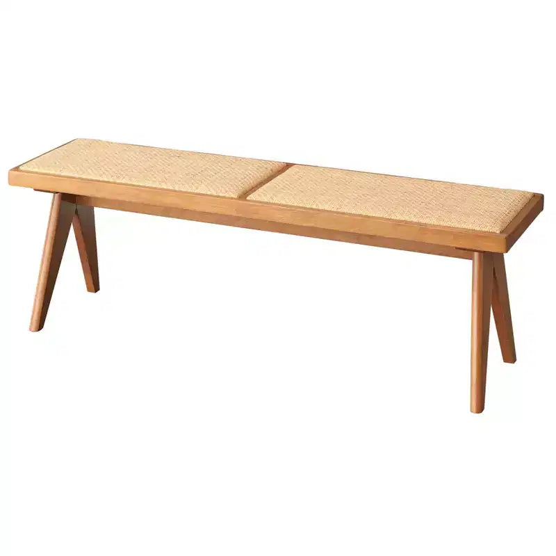 Buylateral Valentina Modern Rattan Solid Wood Dining Bench Light Walnut