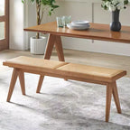 Buylateral Valentina Banc de salle à manger moderne en rotin et bois massif, noyer clair