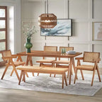 Buylateral Valentina Banc de salle à manger moderne en rotin et bois massif, noyer clair