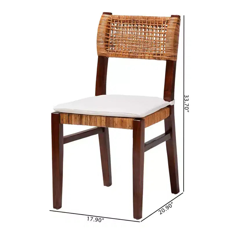 Chaise de salle à manger en rotin et bois bali & pari Dameka miel/blanc/marron foncé