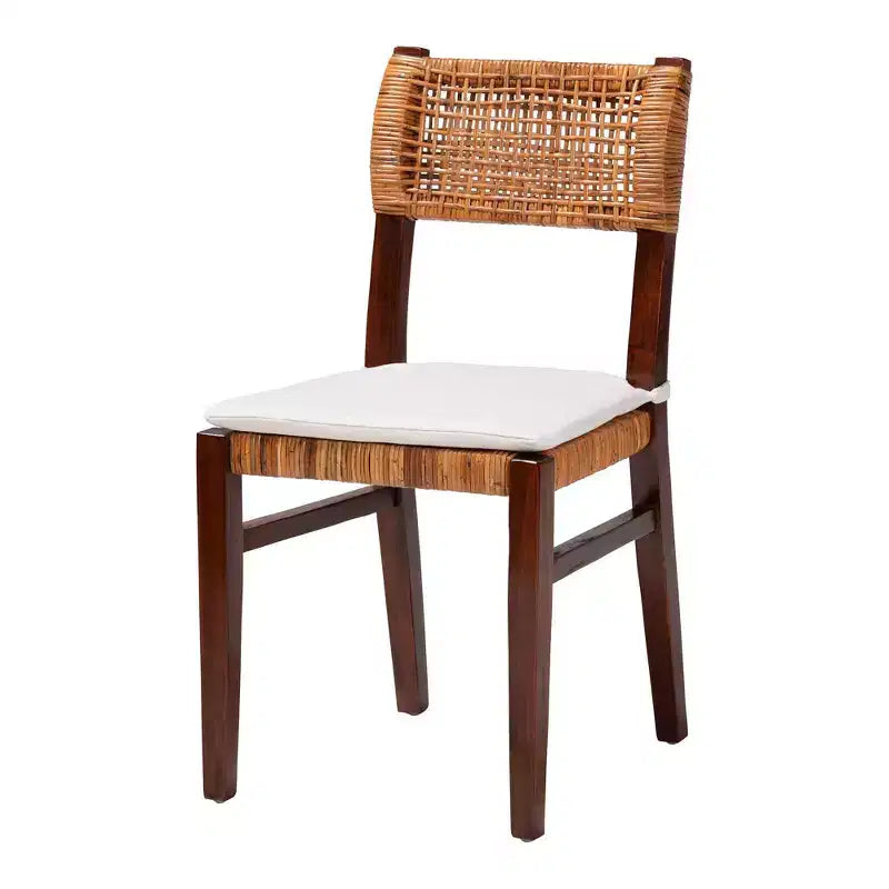 Chaise de salle à manger en rotin et bois bali & pari Dameka miel/blanc/marron foncé