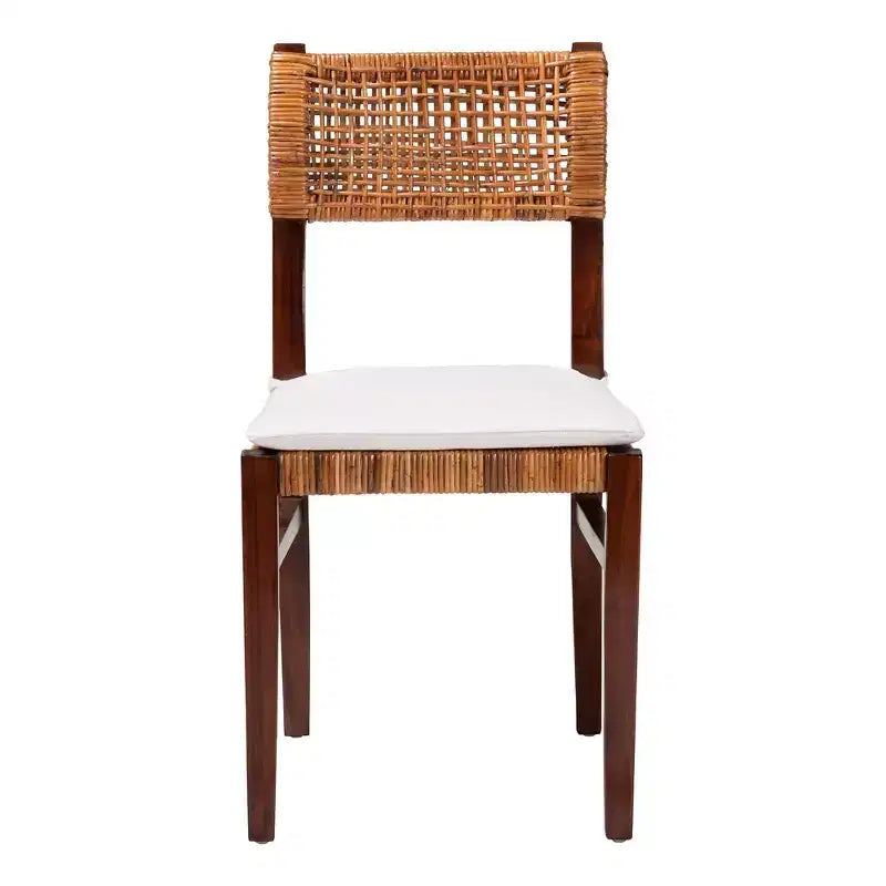 Chaise de salle à manger en rotin et bois bali & pari Dameka miel/blanc/marron foncé