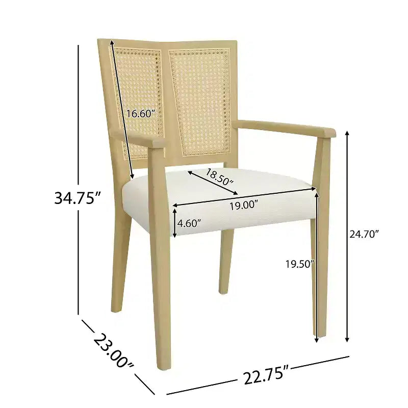 Christopher Knight Home Lot de 2 chaises de salle à manger capitonnées en bois d'hévéa Nolan avec cannage, beige/frêne clair