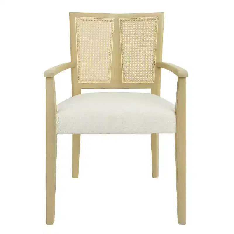 Christopher Knight Home Lot de 2 chaises de salle à manger capitonnées en bois d'hévéa Nolan avec cannage, beige/frêne clair