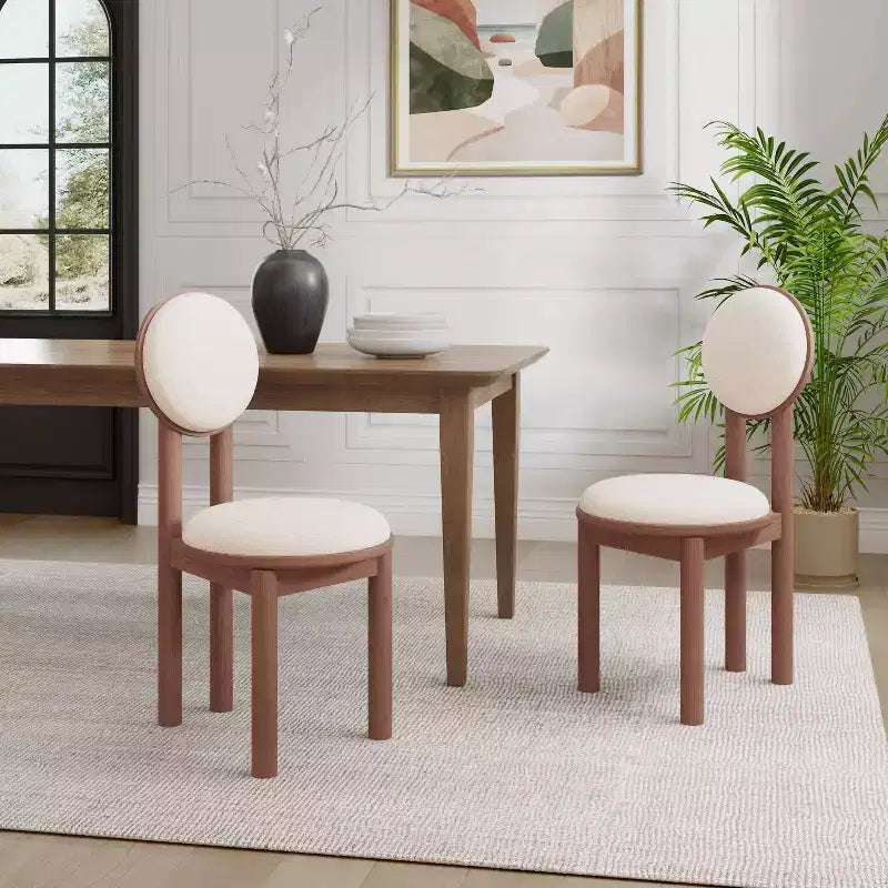 Christopher Knight Home Lot de 2 Chaises de Salle à Manger Contemporaines Eliza sans Accoudoirs en Bois d'Hévéa Rembourrées Noyer/Beige