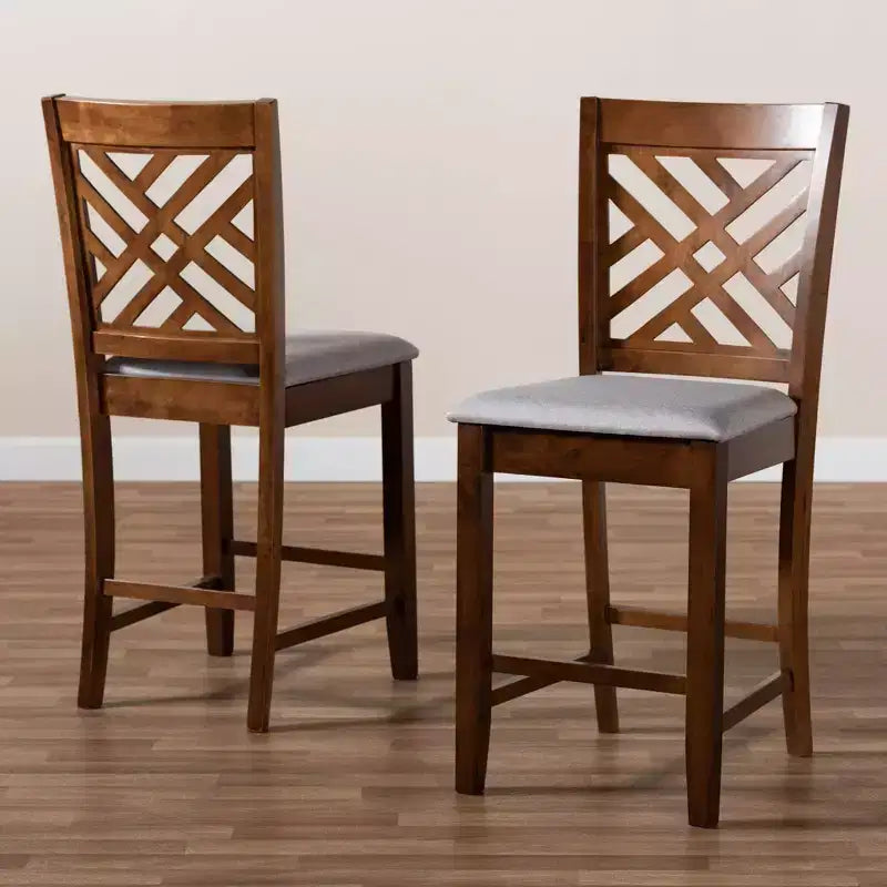 Ensemble de 2 chaises de bar hauteur comptoir Caron en tissu gris/noyer - Baxton Studio