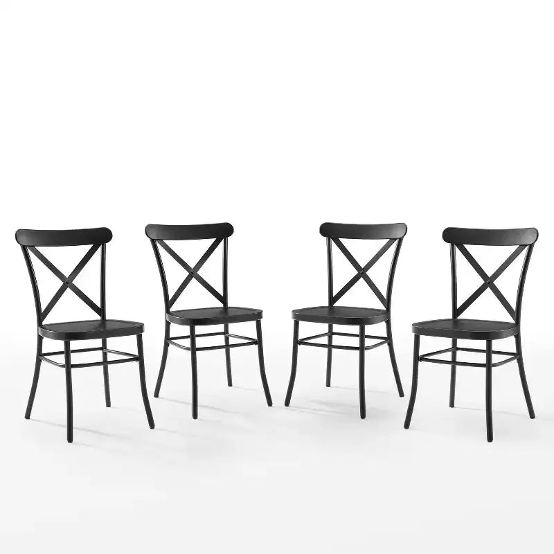 Crosley Camille, ensemble de 4 chaises de salle à manger en métal, noir mat : structure en acier, dossier en X, capacité de 113 kg