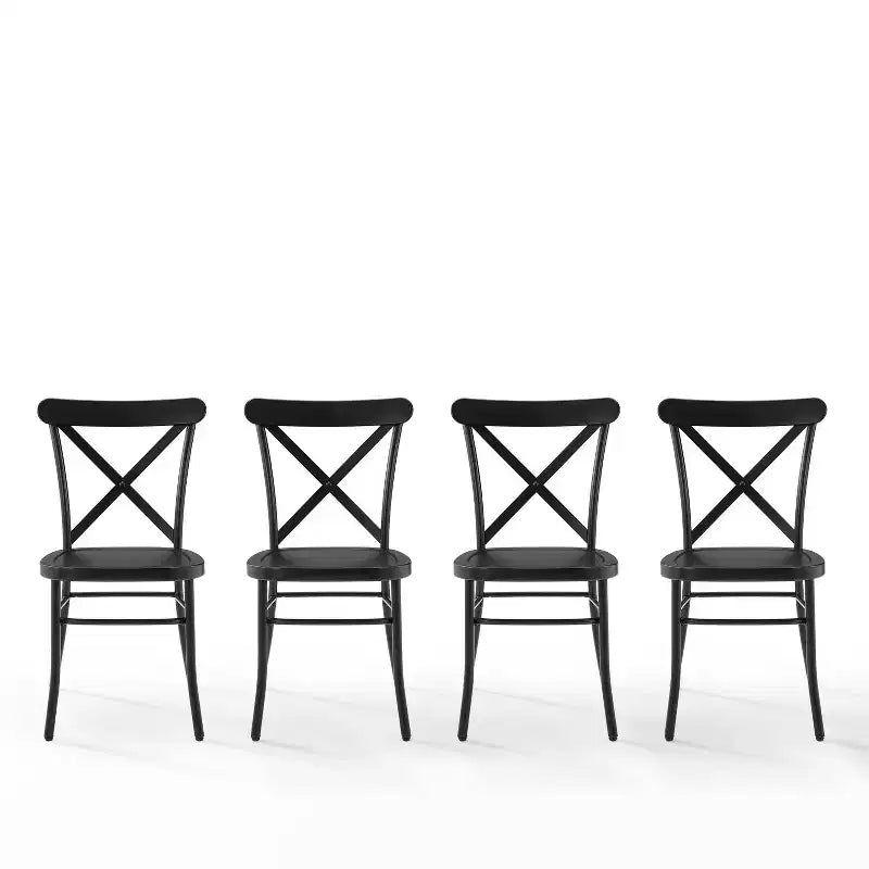 Crosley Camille, ensemble de 4 chaises de salle à manger en métal, noir mat : structure en acier, dossier en X, capacité de 113 kg