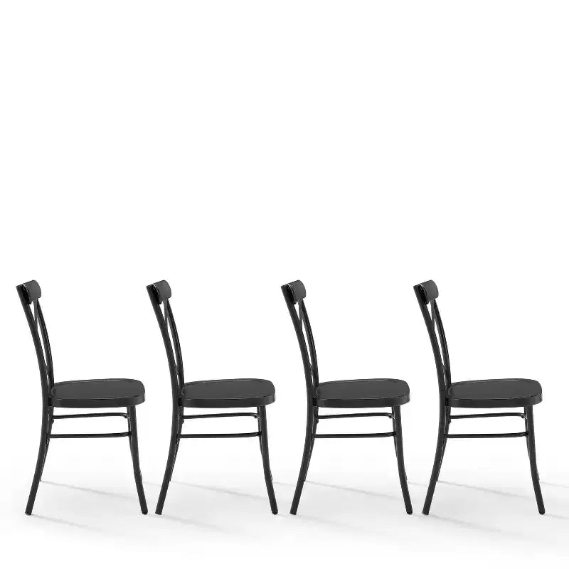 Crosley Camille, ensemble de 4 chaises de salle à manger en métal, noir mat : structure en acier, dossier en X, capacité de 113 kg