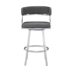 Tabouret de bar Saturn en similicuir gris et acier inoxydable 30" Armen Living : Pivotant, dossier bas, repose-pieds, hauteur fixe