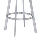 Tabouret de bar Saturn en similicuir gris et acier inoxydable 30" Armen Living : Pivotant, dossier bas, repose-pieds, hauteur fixe