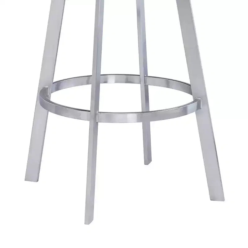 Tabouret de bar Saturn en similicuir gris et acier inoxydable 30" Armen Living : Pivotant, dossier bas, repose-pieds, hauteur fixe