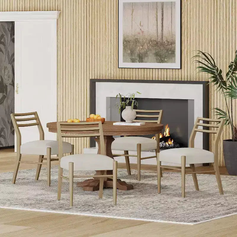 Christopher Knight Home Ensemble de salle à manger extensible 5 pièces Felly rembourré, marron naturel/frêne clair/tweed beige clair