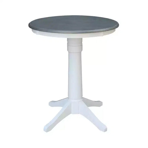36" Counter Height Lane Round Pedestal Table White/Heather Gray - International Concepts: Solid Wood, Non-Extension