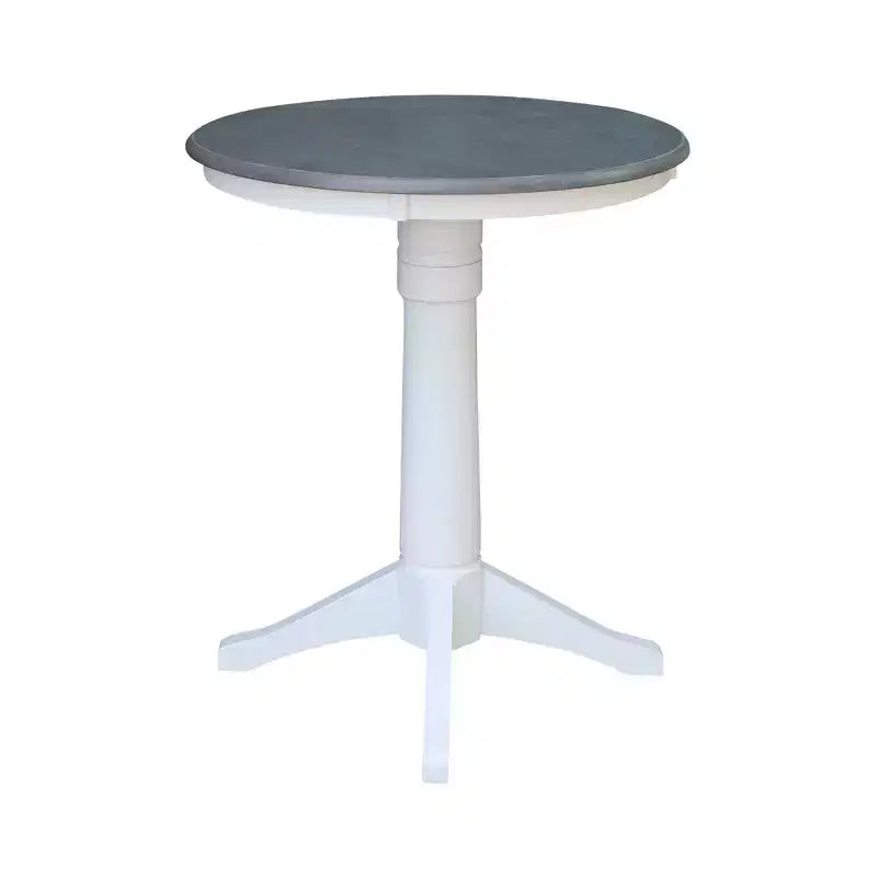 Table piédestal ronde Lane hauteur comptoir 36" Blanc/Gris chiné - International Concepts : Bois massif, Non extensible