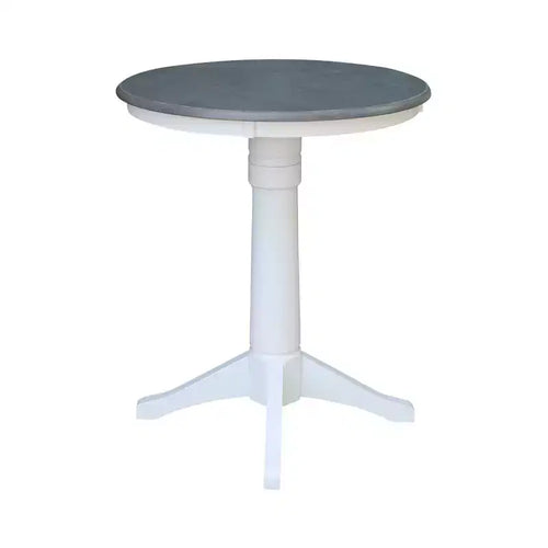 Table piédestal ronde Lane hauteur comptoir 36" Blanc/Gris chiné - International Concepts : Bois massif, Non extensible