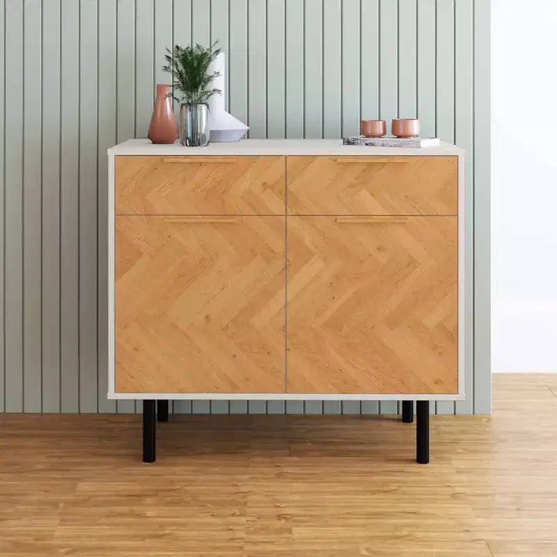 Manhattan Comfort Liam Buffet 4 Étagères Mid-Century Moderne Blanc/Bois