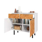 Manhattan Comfort Liam Buffet 4 Étagères Mid-Century Moderne Blanc/Bois