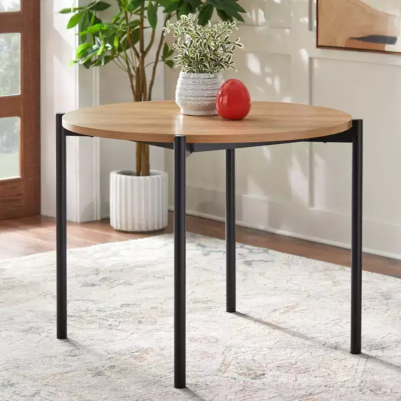 Table à manger ronde Lifestorey Jari, style milieu de siècle, chêne/noir