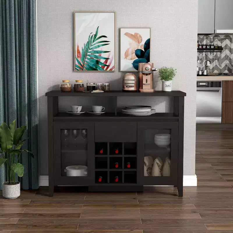 Farzon Transitional 9 Bouteilles Meuble de rangement Buffet Expresso - miBasics