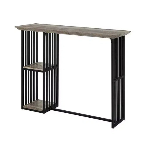 Acme Furniture 47" Zudora Dining Table Antique Oak Sandy Black Finish: Sturdy Metal Pedestal Base, Seats 2
