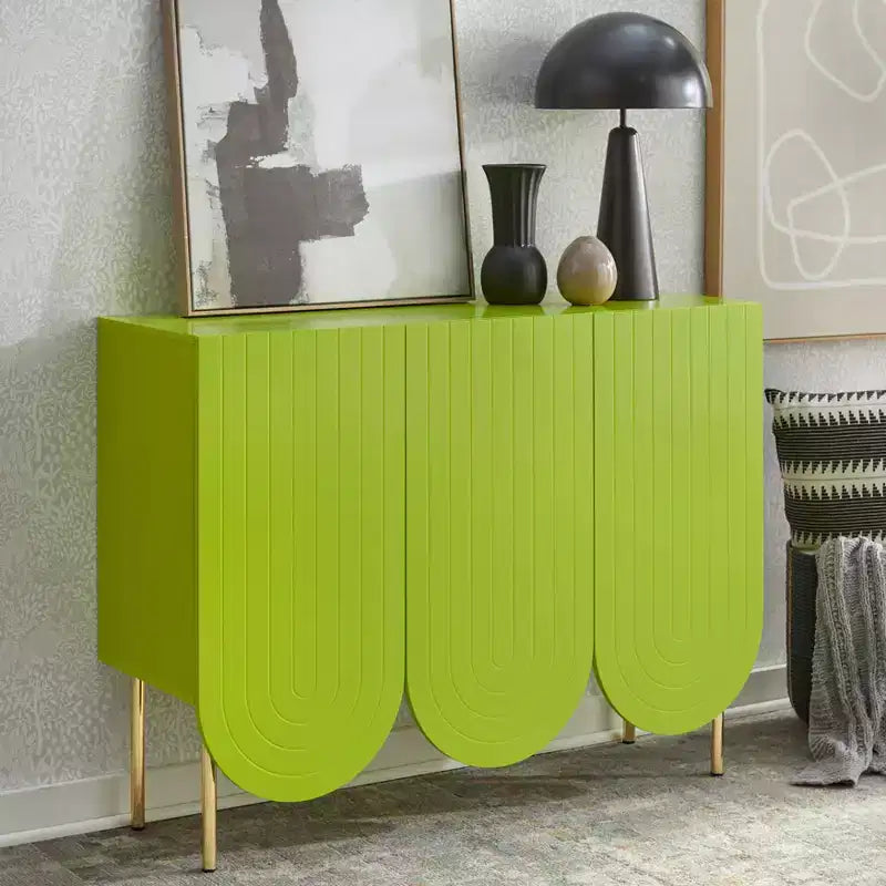 Lifestorey Buffet 3 Portes Ingrid Moderne du Milieu du Siècle Vert Citron Scallopé