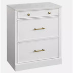 Lifestorey Monza Modular Cabinet with Faux Marble Top 3 Drawers White: Farmhouse Style Sideboard, Faux Marble Top, MDF Frame