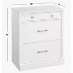 Buffet modulaire 3 tiroirs Lifestorey Monza blanc avec plateau imitation marbre : buffet de style rustique, plateau imitation marbre, structure en MDF
