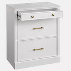 Buffet modulaire 3 tiroirs Lifestorey Monza blanc avec plateau imitation marbre : buffet de style rustique, plateau imitation marbre, structure en MDF