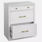 Buffet modulaire 3 tiroirs Lifestorey Monza blanc avec plateau imitation marbre : buffet de style rustique, plateau imitation marbre, structure en MDF