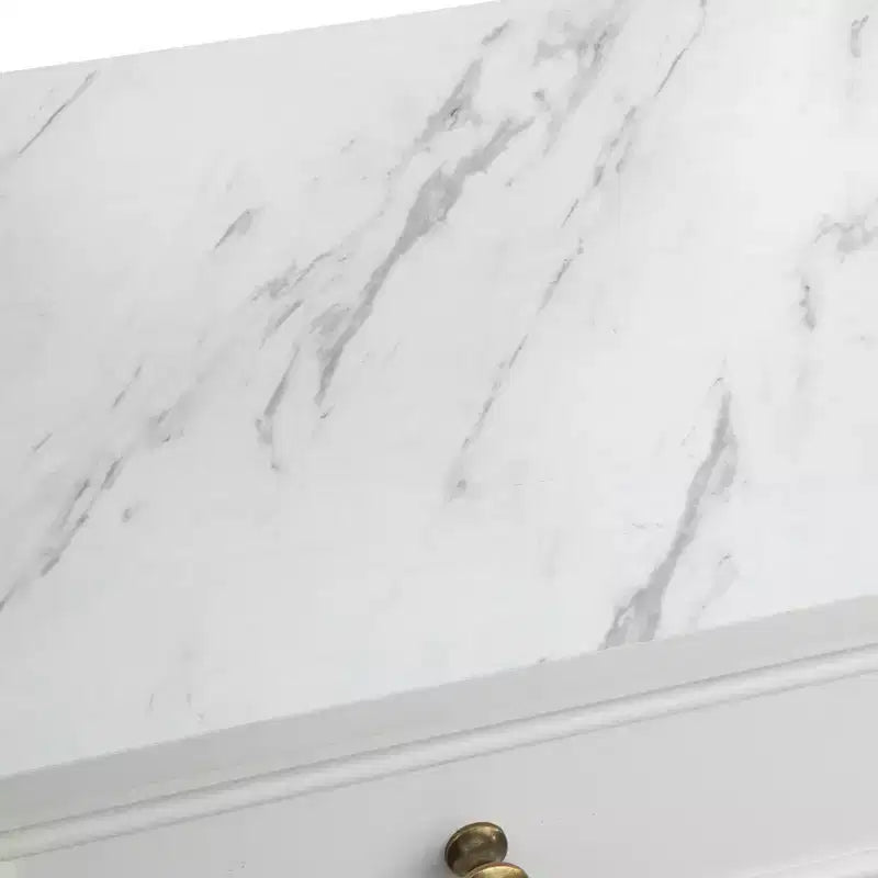 Buffet modulaire 3 tiroirs Lifestorey Monza blanc avec plateau imitation marbre : buffet de style rustique, plateau imitation marbre, structure en MDF