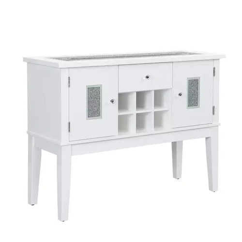 48" Elizaveta Kitchen and Dining Cabinet Faux Crystal Diamonds andWhite High Gloss Finish - Acme Furniture: Wood Composite, 4 Shelves, 1 Drawer