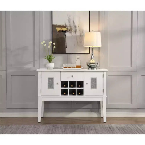 Meuble de cuisine et de salle à manger Elizaveta 122 cm avec faux diamants en cristal et finition blanc brillant - Acme Furniture : Bois composite, 4 étagères, 1 tiroir
