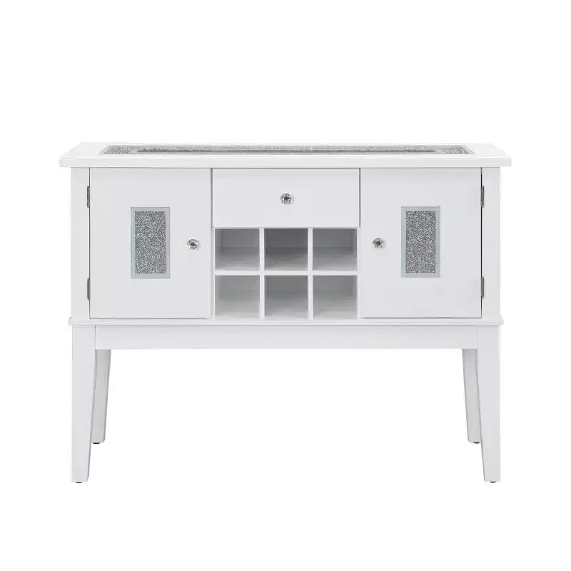 Meuble de cuisine et de salle à manger Elizaveta 122 cm avec faux diamants en cristal et finition blanc brillant - Acme Furniture : Bois composite, 4 étagères, 1 tiroir