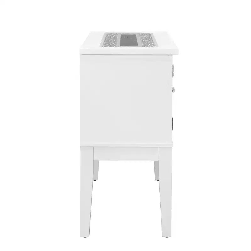 Meuble de cuisine et de salle à manger Elizaveta 122 cm avec faux diamants en cristal et finition blanc brillant - Acme Furniture : Bois composite, 4 étagères, 1 tiroir