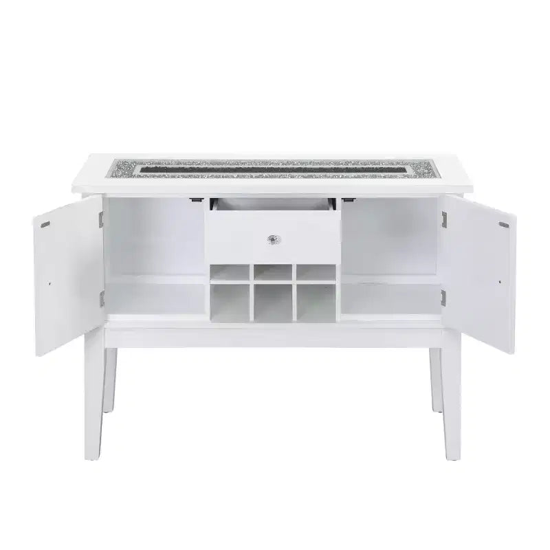 Meuble de cuisine et de salle à manger Elizaveta 122 cm avec faux diamants en cristal et finition blanc brillant - Acme Furniture : Bois composite, 4 étagères, 1 tiroir
