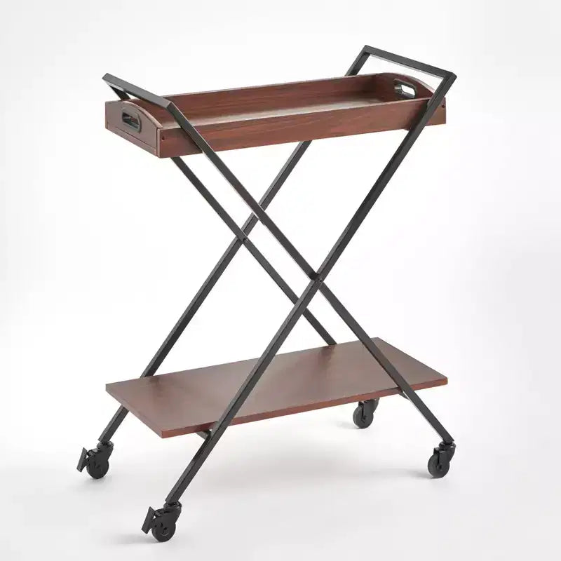 Buylateral Landress Metal Frame Bar Cart with Serving Tray Walnut/Black