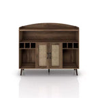 Klimar Open Shelves Buffet Distressed Walnut - miBasics: Midcentury Server, 6-Bottle Cubbies, Woven Door