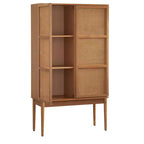 Meuble de rangement Lifestorey Maxima Cane Naturel : Rangement Mid-Century, Placage frêne, Étagères réglables