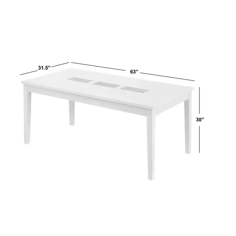 Table à manger rectangulaire Lifestorey Diamond blanche : 6 places, MDF et bois d'hévéa, non extensible, style contemporain