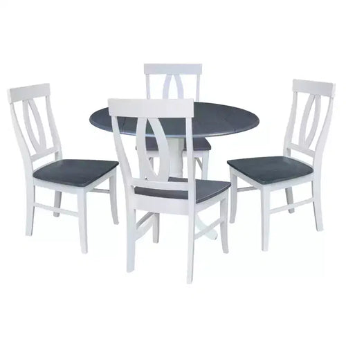 42" Hailey Dual Drop Leaf Dining Table with 4 Splat Back Chairs White/Heather Gray - International Concepts