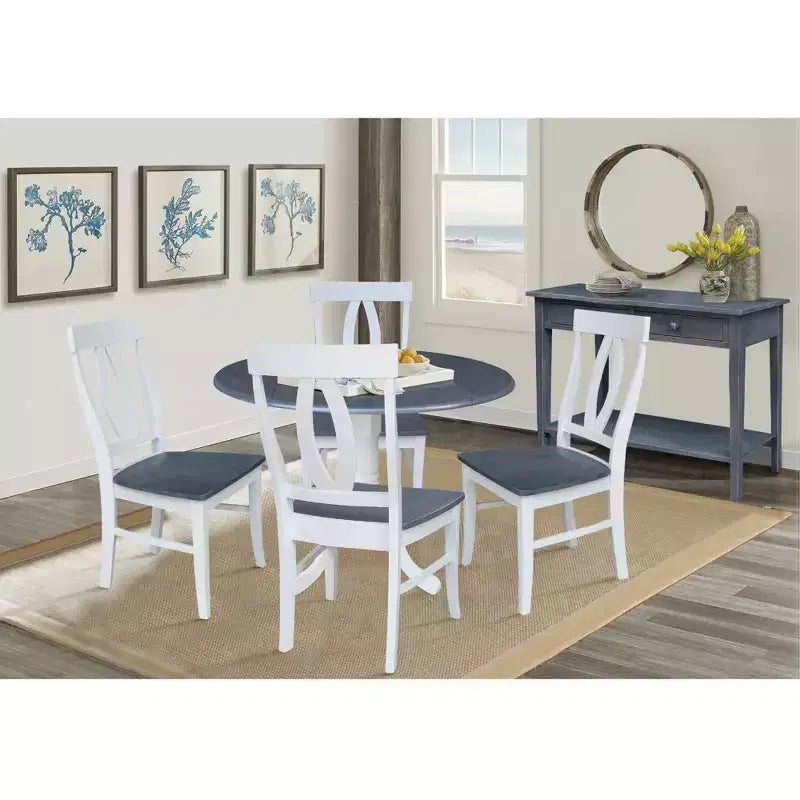 Table à manger Hailey à double rabat de 42 po avec 4 chaises à dossier ajouré Blanc/Gris Bruyère - International Concepts