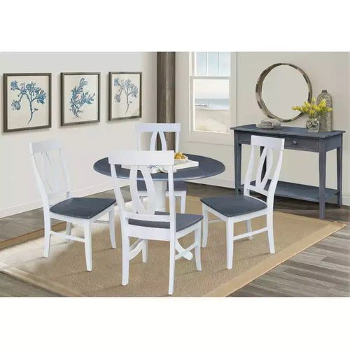 Table à manger Hailey à double rabat de 42 po avec 4 chaises à dossier ajouré Blanc/Gris Bruyère - International Concepts