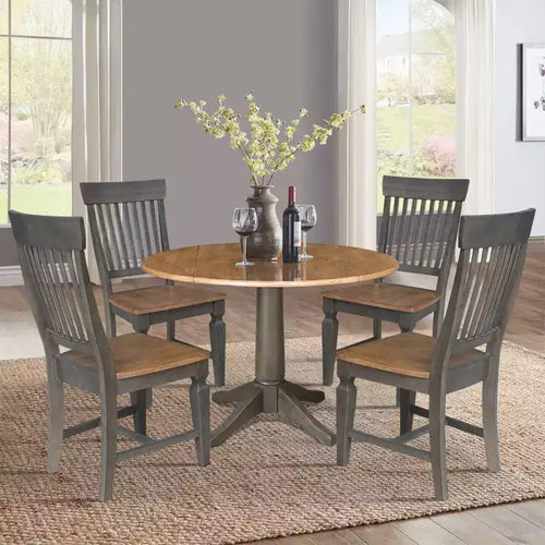 Table de salle à manger ronde à double abattant de 42 po avec 4 chaises à dossier ajouré Noyer/Charbon lavé - International Concepts