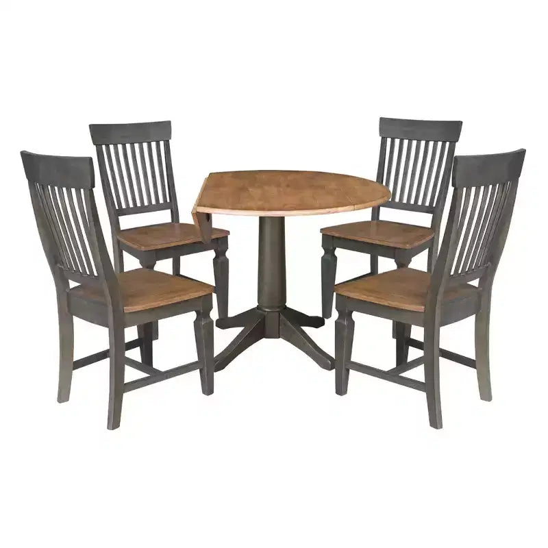 Table de salle à manger ronde à double abattant de 42 po avec 4 chaises à dossier ajouré Noyer/Charbon lavé - International Concepts