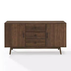 Buffet Lucas marron - Crosley : Buffet rustique du milieu du siècle moderne avec étagères réglables, tiroirs et cadre en bois massif