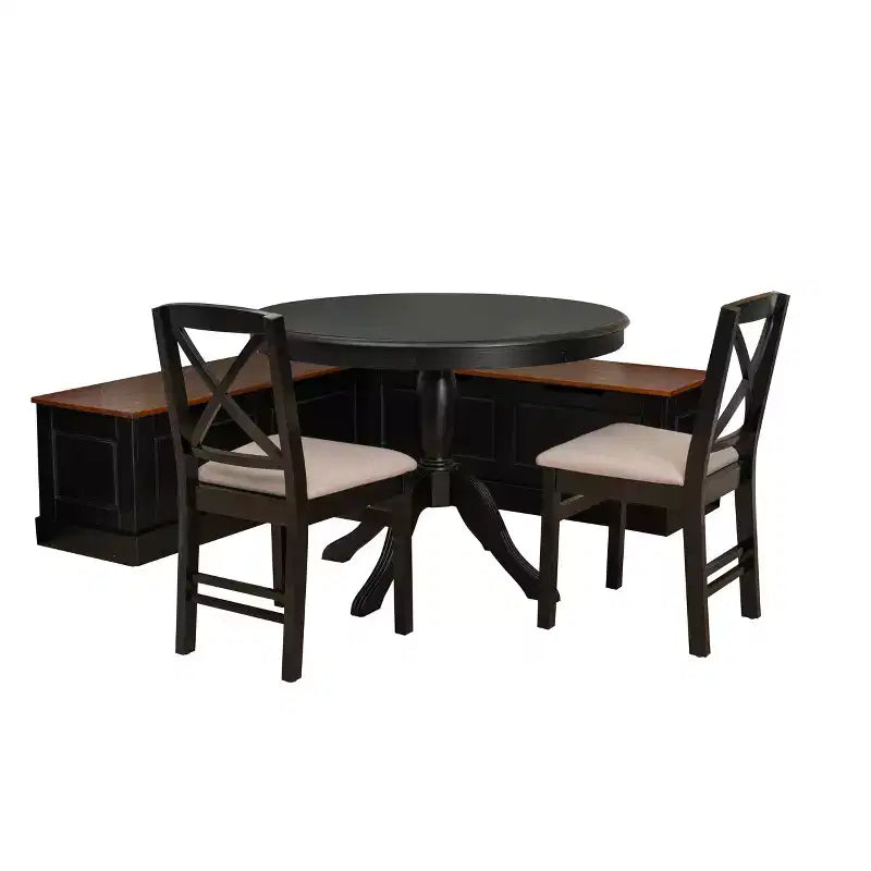Ensemble de salle à manger Linon 4 pièces avec banquette Tobin Nook et table, noir/noyer