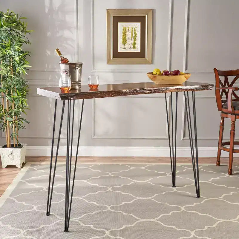 Christopher Knight Home Chana Table de bar rectangulaire à bords naturels style industriel, bois naturel : style pub, table haute