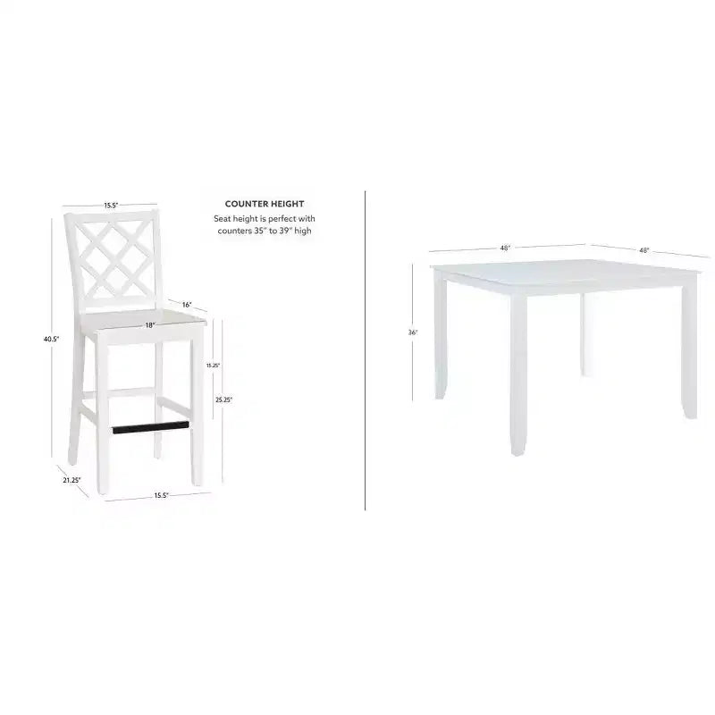 Ensemble de salle à manger carré Shelby 5 pièces hauteur comptoir Powell, blanc