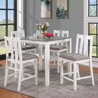 HOMES: Inside + Out Ensemble de salle à manger Seawhisper 5 pièces hauteur comptoir de style transitoire Blanc/Gris : Table carrée, Chaises rembourrées